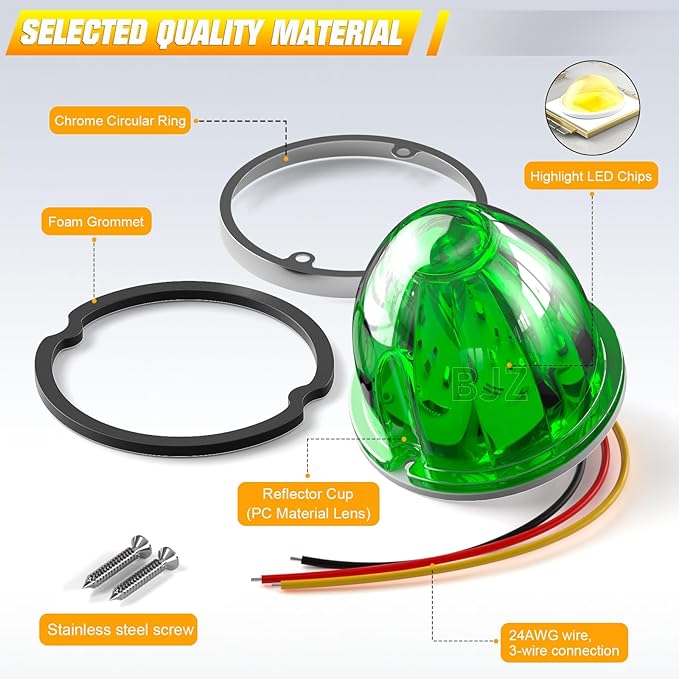 BJZ 4Pcs Green Watermelon LED Strobe+Constant Marker Lights Dual Function Watermelon-Shaped Side Marker Clearance Tail Top Cap Roof Lights for Trailer Truck Semi-Trailer Heavy-Duty Truck Bus Van