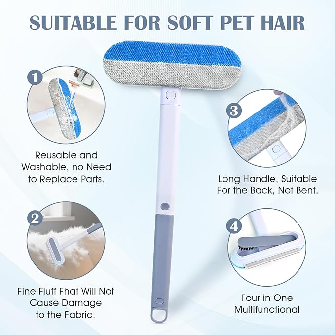 Pet Hair Remover 4 in 1, Pet Hair Remover Brush for Furniture, with Carpet Rake and Lint Rollers Use for Couch, Carpet, Furniture, Bedding, Car Interior Cleaning