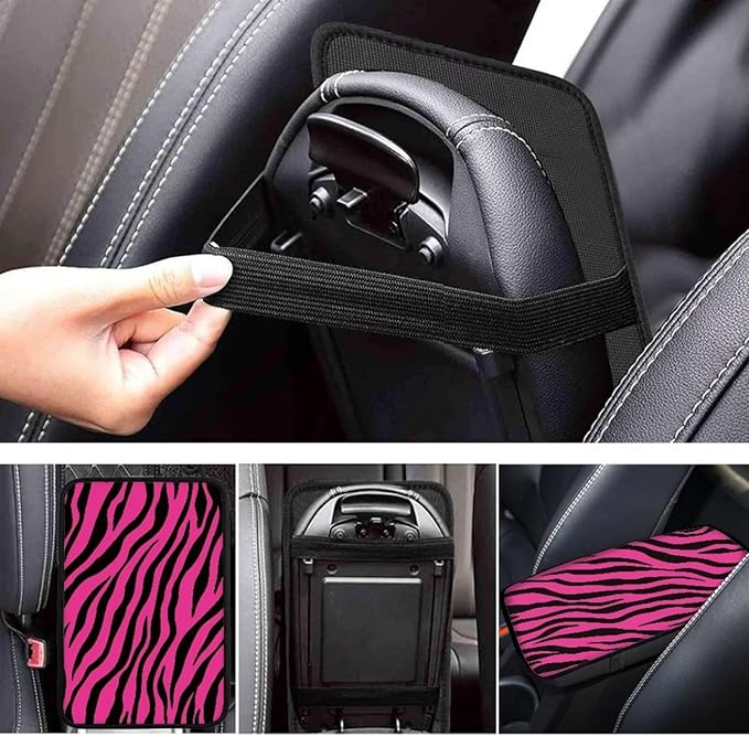 JoyLamoria Stripe Car Armrest Cushion Cover Center Console Box Pad Car Accessories,Pink