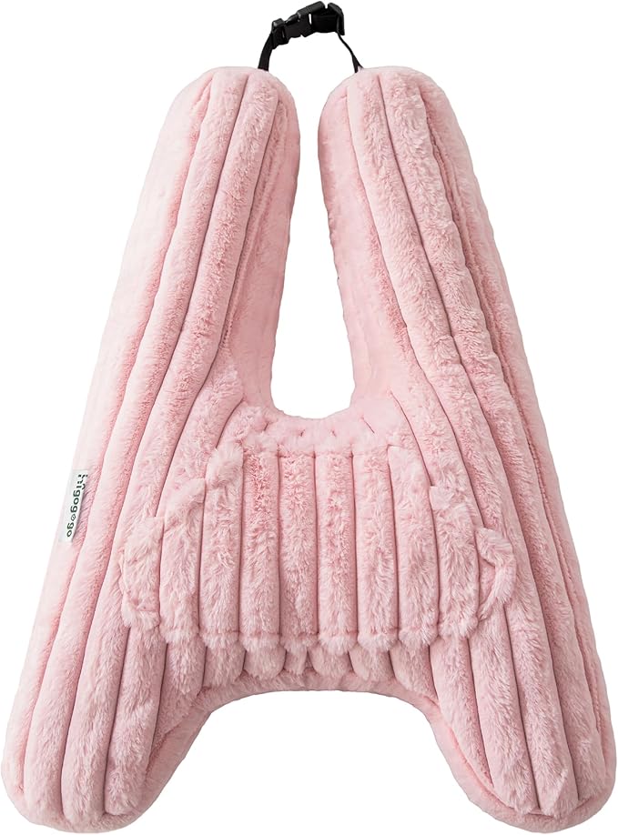 HIGOGOGO Washable Travel Pillow, Car Pillow for Kids & Adults, Upgraded Travel Pillows with Removable Soft Cover and High-Support Foam, Fix Neck and Body Sitting/Sleeping on The Trip, Pink