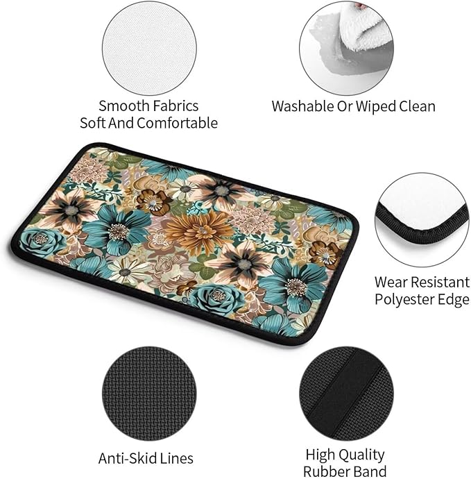 Car Center Console Cover Vintage Floral Auto Armrest Padded Armrest Cushion Leaf Brown Retro Easy Install for SUV Sedan Cars Comfort Protection for Most Vehicle, SUV, Truck, Sedans