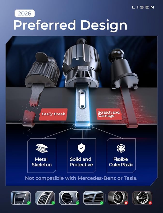 LISEN for Qi2.2 25W MagSafe Car Mount Charger, [Stable & Fast Charging] Magnetic Wireless Car Charger, Car Phone Holder Charger Car Accessories Fits iPhone 17 Pro Max Air 16/15/14/13/ Galaxy S26 Ultra
