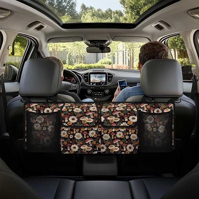 Mushroom Car Trunk Organizer Small Hanging, Daisy Car Organizer SUV Backseat Hanging Car Storage Organizer with Lids Collapsible Cargo Storage Bag