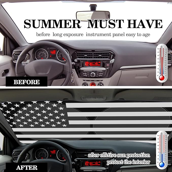 Woanger Windshield Sun Shade Foldable Car Front Window Covers for Car Accessories Sun Heat UV Rays Visor Protector Protection for Universal Cars SUV Truck (Flag)