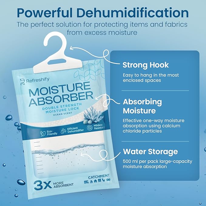 Moisture Absorbers and Humidity Absorber Bags for Closet - 10 Pack High-Efficiency Moisture Absorber and Humidity Packs for Home, Moisture Bags and Dehumidifier Bags for Car Ocean Scent, 10 Pack