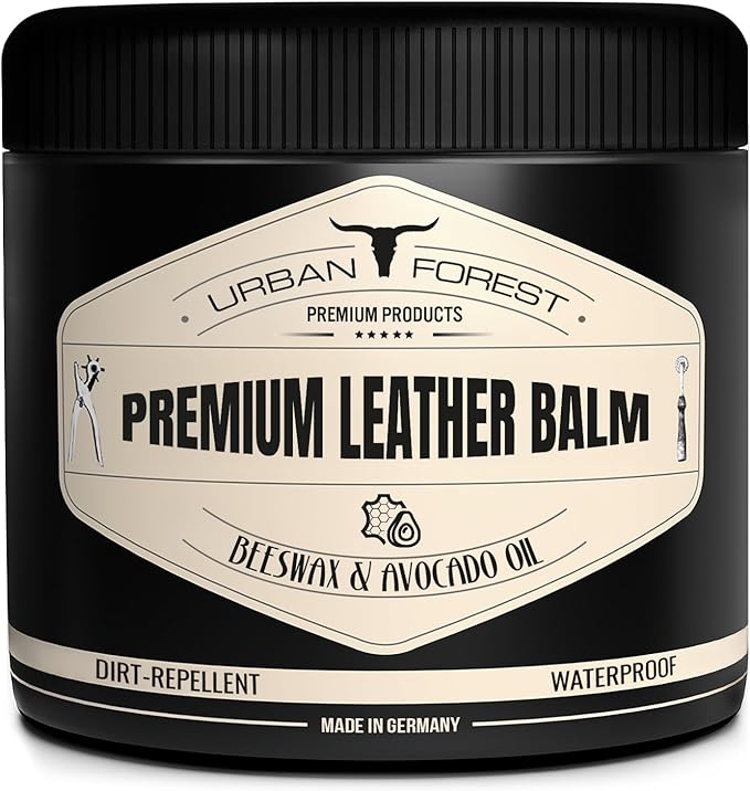 URBAN FOREST Leather Care Conditioner incl. natural Beeswax & Avocado Oil 16.9 fl oz, Heavy Duty Scratch Repair Balm - Preservative for Dry Cracked Furniture, Car Seats, Saddles, Boots Made in Germany
