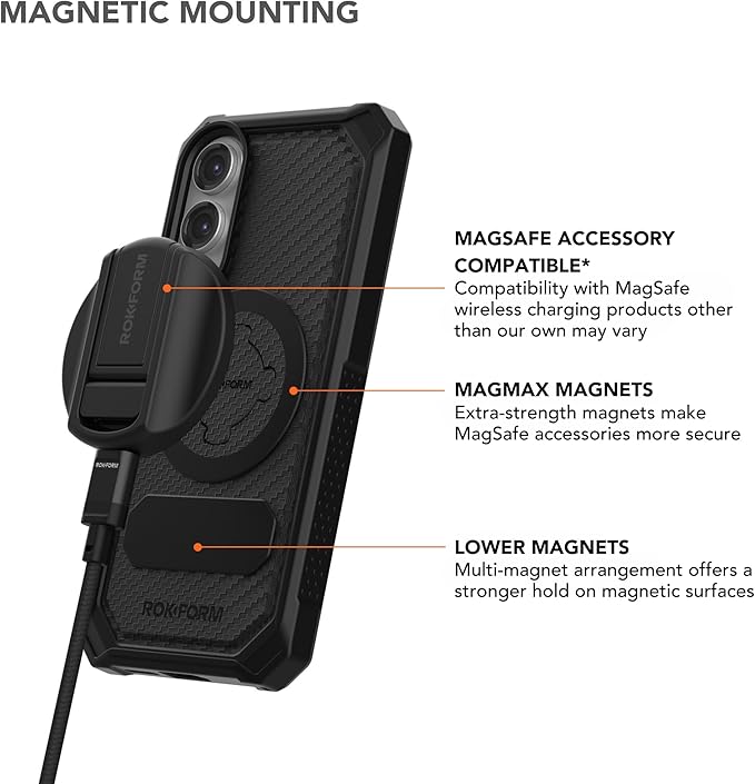 Rokform Rugged Case Compatible with Galaxy S25 Edge, Magnetic Cover with Twist Lock, Drop Tested Armor (Black)