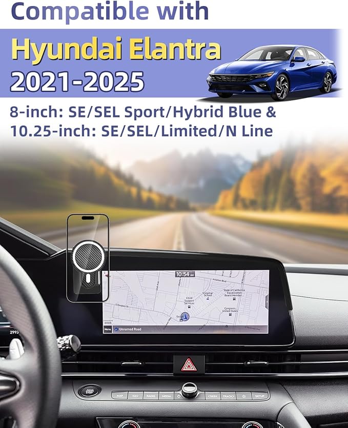 PZK Car Phone Holder for Hyundai Elantra 2021-2025 2026 SE/SEL/Sport/Limited/N Line Accessories 8-Inch/10.25-Inch Screen Magnetic 15W Fast Wireless Charger Car Phone Mount Not Affect Air Vent
