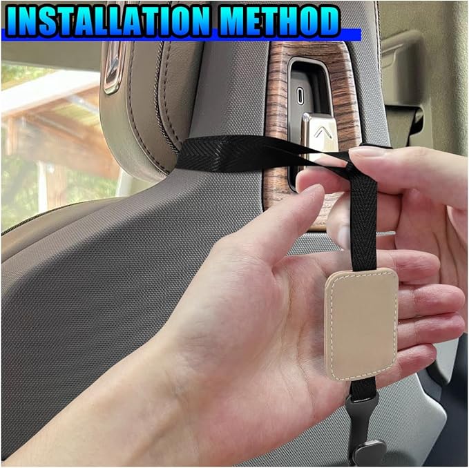 2PCS Car Seat Headrest Hooks, Stylish Suede Automotive Backseat Storage Hanger, Universal Vehicle Interior Seat Organizer Accessories for Purse, Handbag, Umbrella, Grocery (Beige)