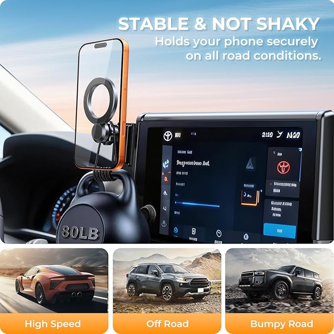 Car Phone Holder for Toyota BZ4X & Subaru Solterra 2026 2025 2024 2023 (Only for 8/12.3-Inch Screen) 360° Rotation Magnetic Cell Phone Mount, Compatible with Magsafe, Does Not Affect Air Vent