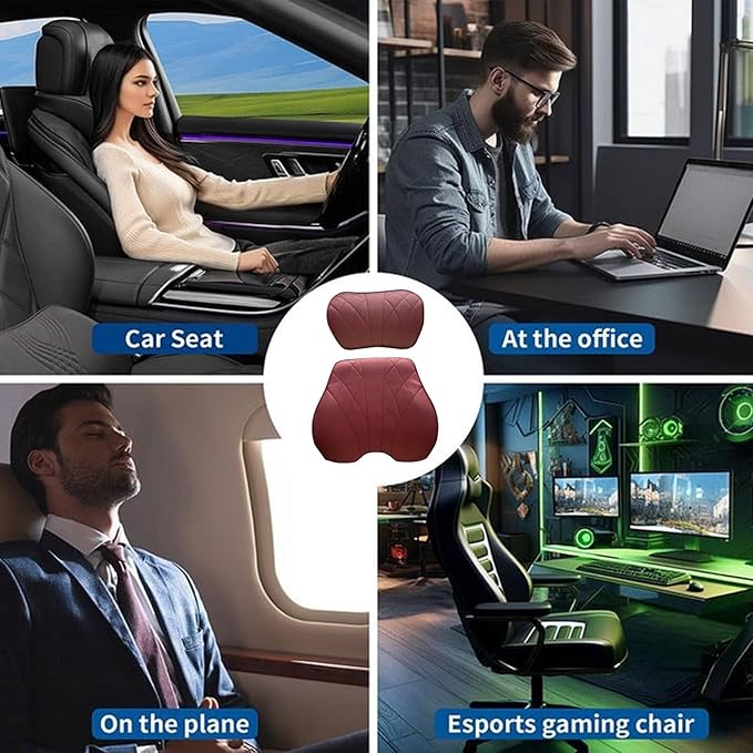2 Packs Car Neck Pillow for BMW X3 X5 X1 X2 X4 X6 X7 1 2 3 4 5 6 7 Series Car Soft PU Leather Headrest and 100% Memory Foam Car Seat Pillow Head Neck RestCushion Accessories (Red)