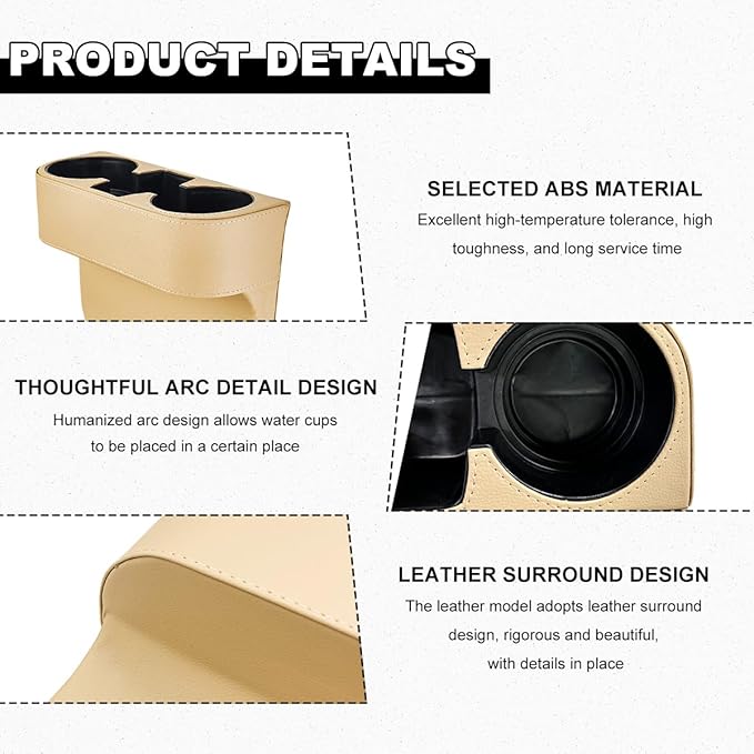 Car Seat Gap Filler Organizer, Multifunctional Auto Console Side Storage Box with Cup Holder, Universal PU Leather Cup Holder Front Seat Crevice Filler for Car Truck SUV (Beige)