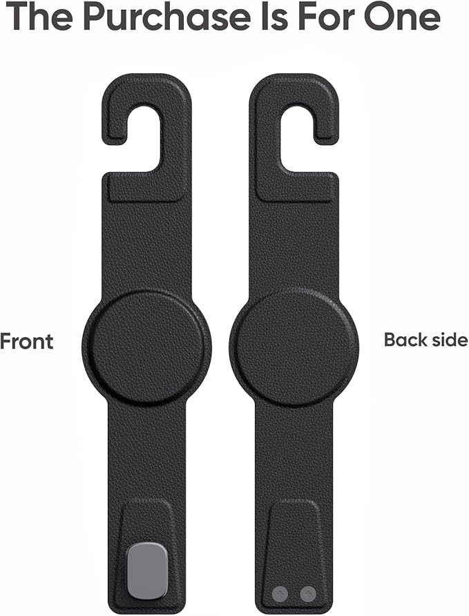Car Headrest Hook with Swivel Magnet Phone Holder for Magsafe, 2-in-1 Double Hooks Hanger for Purse Bag, 360° Rotating Hands-Free Car Accessories for Handbag Coat Umbrella(1 Pack Black)