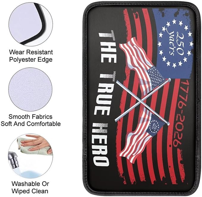 Dreaweet 250 Years American Flag Arm Rest Cover for Car Universal Fit The True Hero Center Console Cover Scratch & Slip Resistant Armrest Cover for Car Truck SUV Sedan
