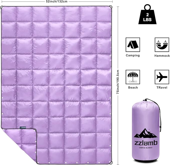 zzlamb Camping Blanket for Cold Weather,Outdoor Puffy Blanket Portable Down Alternative,Windproof Warm Cloak with Snaps,Cozy Quilt Backpacking Picnic RV Travel Plane Car Hammock Beach Climbing
