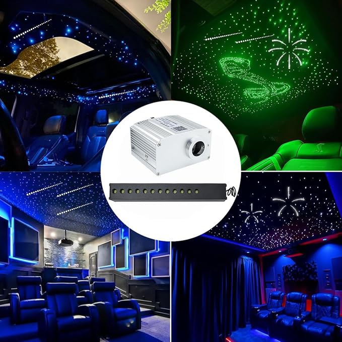 AZIMOM 10W RGBW Twinkle 450pcs Fiber Optic Starlight Lights with Meteor Shooting Star Kits Sound Activated 0.03in 9.8ft Fiber Strands Car Home Ceiling Roof Decor