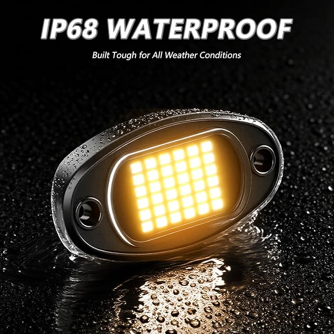 GSRECY Rock Lights Ultra Bright LED Neon Underglow Lights Waterproof for Trucks Pickup SUV UTV ATV RZR Car Boats Motorcycle (Yellow, 16 Pods+ 33ft Wire Harness)