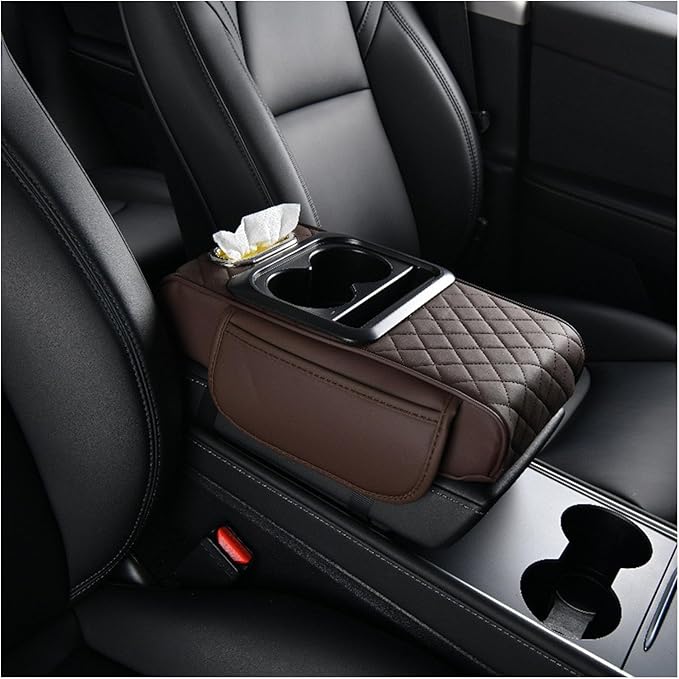 Car Armrest Storage Box for Nissan Hardbody (D21) 1986–1997, Center Console Organizer with Side Pocket, Ergonomic Memory Foam Armrest Cushion, Car Elbow Support Pad,C Brown