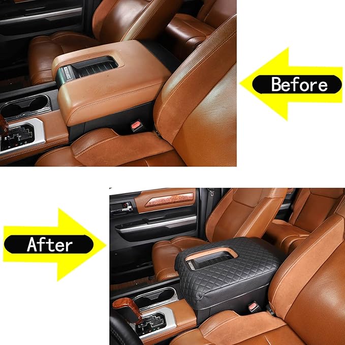 Aunginsy Leather Center Console Armrest Cover Compatible with Toyota Tundra 2014-2021, Car Armrest Pad Seat Box Cover Cushion Lid Scratch Protector Customized Waterproof Plaid Interior Accessories
