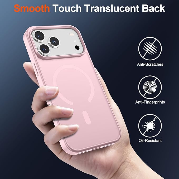 SUPFINE Magnetic for iPhone 17 Pro Max Case with Screen Protector (Compatible with MagSafe)(Military Grade Drop Protection) Translucent Matte Shockproof with Anti-Fingerprint Phone Cover,Light Pink
