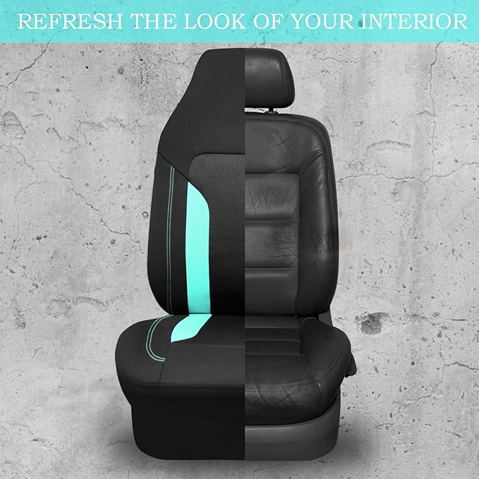 CAR PASS Bucket Car Seat Cover, Breathable 3D Air Mesh-100% Sporty Fabric Front Seats, Airbag Compatible, Universal Fit Automotive SUV Truck Sedan Vans Women, High Back Two Front 2 Piece, Black Mint