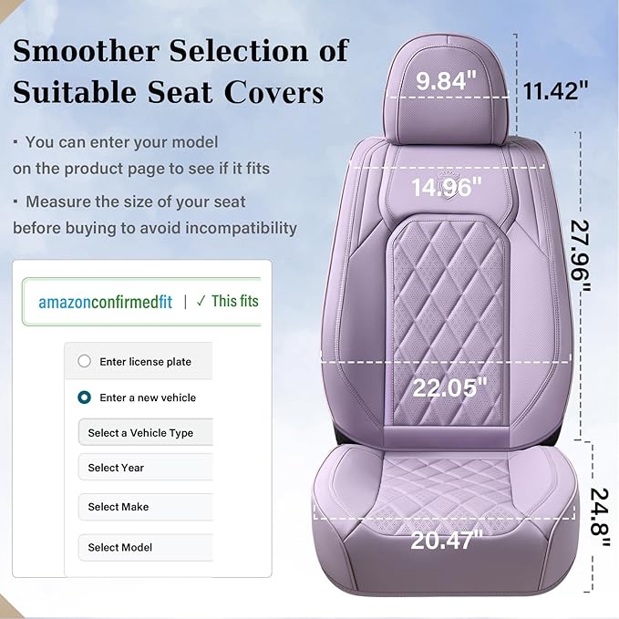 Coverado Car Seat Cover Front Seats, 2-Pack Luxury Faux Leather Seat Covers, Purple Car Seat Cover, Waterproof Car Seat Protectors, Driver Front Seat Cover Universal Fit for Most Cars, Purple