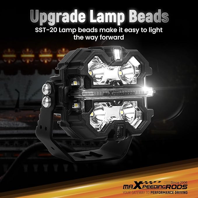 maXpeedingrods 2 X 3.5 Inch Off Road Lights 160W 19200LM, LED Light Bar with 270°Side Shooter,Amber/White DRL for Jeep Trucks SUV Pickup ATV Motorcycles, Spot Light with Black Covers