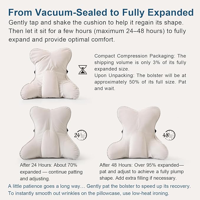 Lumbar Support Pillow(Pat. Pend) – Multi-Functional Ergonomic Back Cushion for Sofa Chair, Car Seat & Sofa, Reading Pillow with Firm Multi-Zone Support to Relieve Lower Back Pain, Misty White