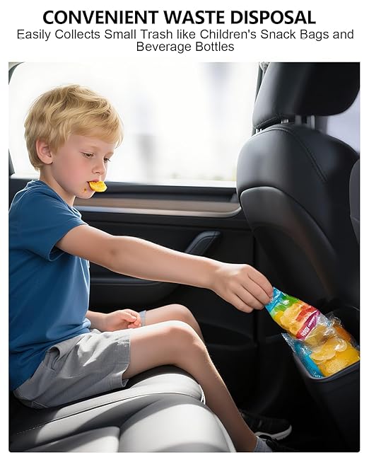 for Tesla Trash Can Model Y Refreshed Juniper Accessories 2020-2026 Rear Center Console Organizer Car Trash Can with Lid Model Y Backseat Storage TPE Under Seat Garbage Can 2nd Row Bin