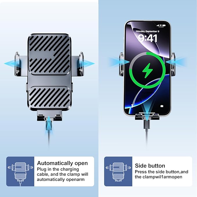 3 in 1 Wireless Car Charger, Phone Holders for Your Car 15W Fast Charging Auto Clamping, Car Phone Mount for iPhone 17 16 15 14 13 Mini Pro Max XR, Samsung Galaxy S25 Ultra S24 S23 S22 S21