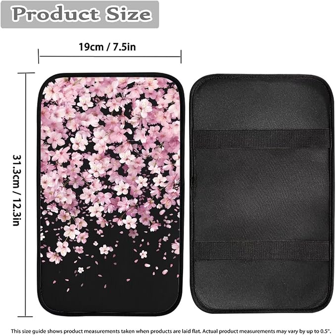 Cherry Blossom Auto Center Console Pad, Universal Car Armrest Seat Box Cover,Car Interior Accessories for Most Vehicle, SUV, Truck