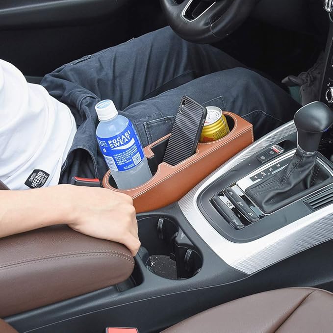 Brown Multifunctional Car Cup Holder Car Seat Organizer Gap Filler Bottle Phone Storage Organizer