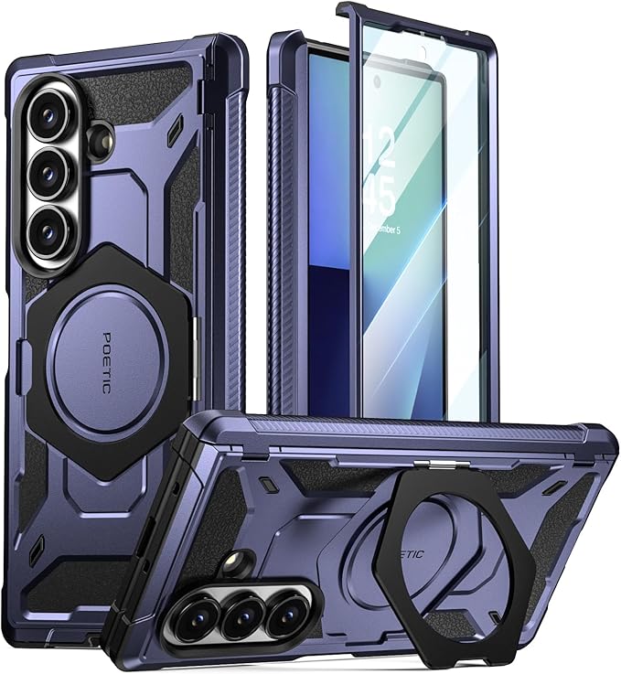 Poetic Spartan for Samsung Galaxy Z Fold 7 Case, [Hinge Protection][Magnetic Ring Adjustable Stand][Built-in Screen Protector][Compatible with MagSafe] Full-Body Rugged Phone Case, Midnight Blue