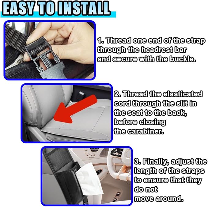 2-in-1 Tissue Holder Car Seat Storage Hanging Bag- Multi-Function Water Bottle Holder Bag Car Seat Side Organizer for Phone & Drink- Large Cup Holder Auto Stuff Holder with Mesh Pocket for Cars(Black)