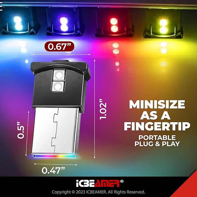 ICBEAMER Smart USB 1-Pack (Yellow) | Auto LED Interface Plug-in Miniature Night Light for Car, Van, Pickup, Truck, Interior, Trunk, Enhance Mood Lighting
