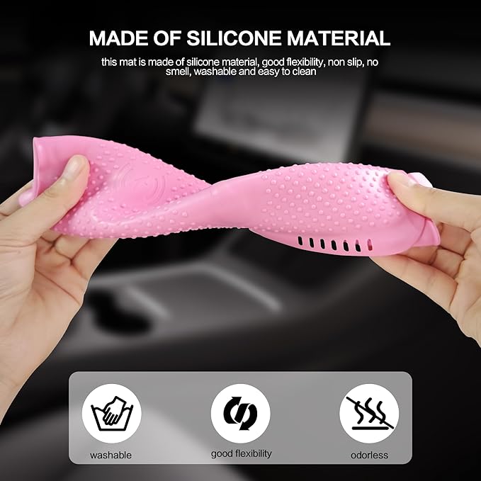 HSB Upgrade Silicone Mat for Tesla Model Y Model 3 Center Console, Wireless Charging Phone Pad, Interior Accessories (Not for 2024 Model 3) (Pink)