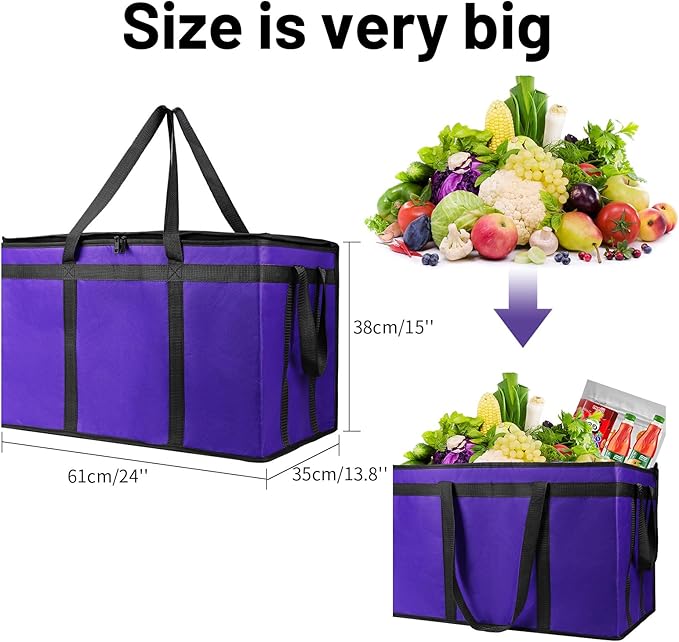 Musbus 1 PACK Purple Extra Large XXXL Insulated Food Delivery Bag Cooler for DoorDash - Keep Food Warm, Catering Shopper Hot
