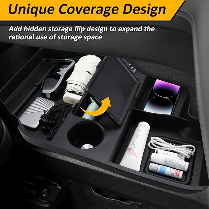 Falafa Center Console Organizer Compatible with 2025 2026 Toyota Sienna with Cup Holder, Soft Silicone Lower Center Console Tray Storage Box for 2021-2026 Toyota Sienna