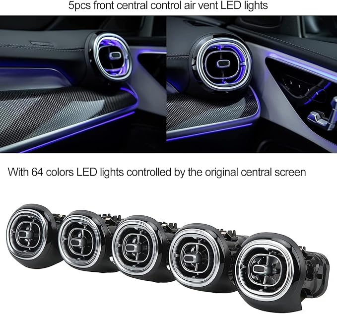 7pcs Turbine Air Vent LED Ambient Light Kit 64 Colors Replacement for Benz GLC Class X254 2023-2024year