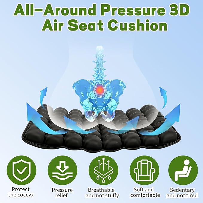 Travel Seat Cushion for Airplane, Airplane Seat Cushion for Long Flights Without Air Pump, Portable Ergonomic Travel Cushion for Car,Office,Stadium (42 Air Bag)
