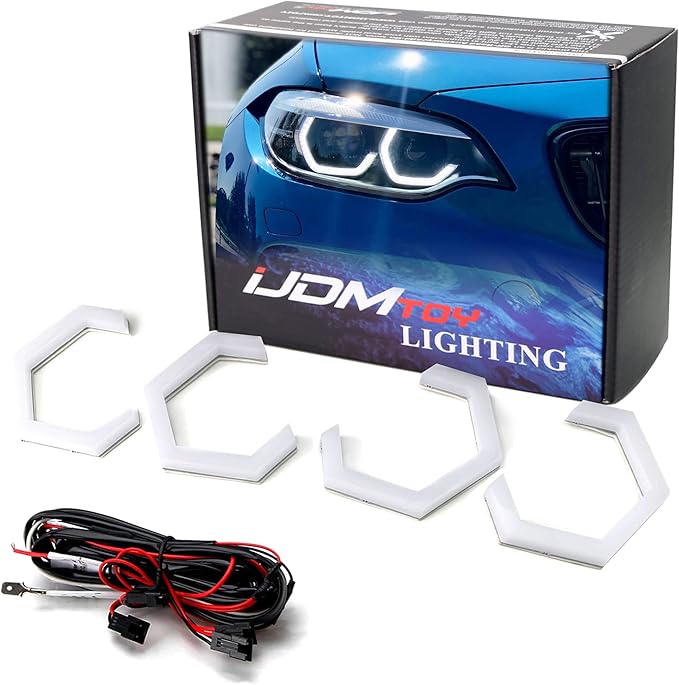 iJDMTOY 7000K Xenon White Hexagon Shape LED Angel Eyes Halo Ring Lighting Kit Compatible with Light Retrofit DIY
