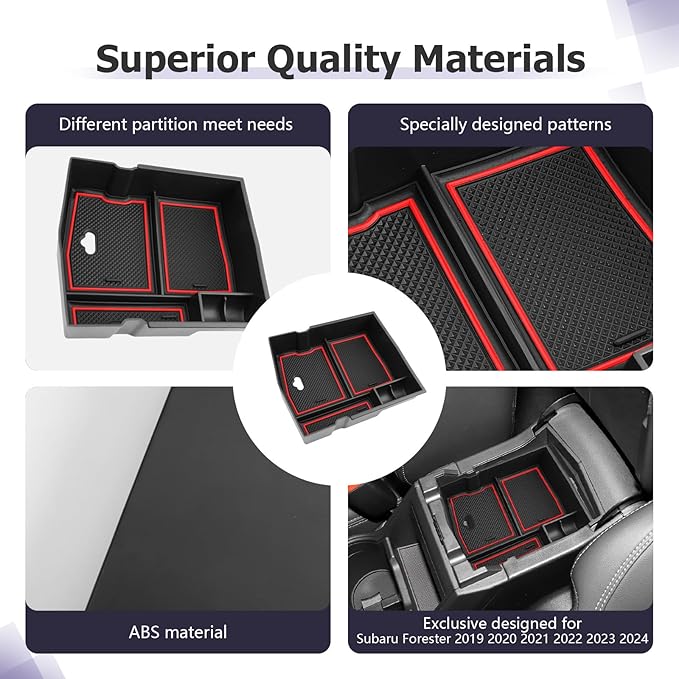 LUWU Center Console Organizer Compatible with 2019 2020 2021 2022 2023 2024 Subaru Forester Accessories Armrest Console Secondary Storage Box Insert Tray ABS Material Red