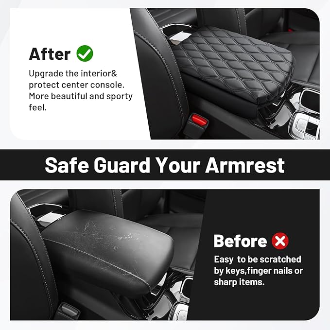 Autorder Center Console Cover for 2020-2024 2025 2026 Kia Telluride Accessories Armrest Cushion Cover Nappa Leather Middle Console Covers Telluride Console Cushion Pad Anti-Scratch