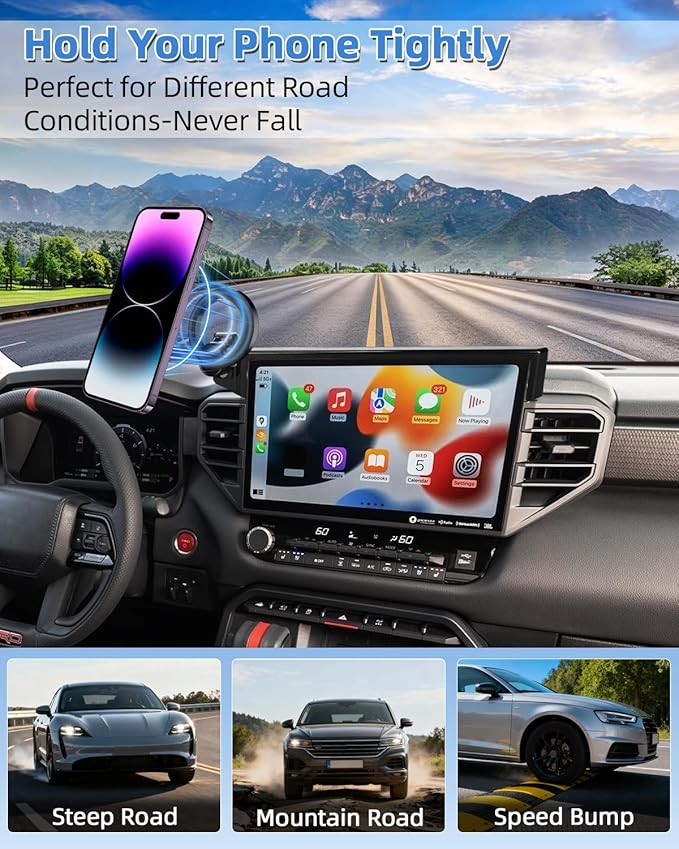 PZK Car Phone Mount for Toyota Tundra 2022-2025 2026 /Sequoia 2023-2026 Limited/Platinum Accessories 14-Inch Screen Compatible with Magsafe Car Phone Holder 360° Rotation Hands Free Not Affect Vent