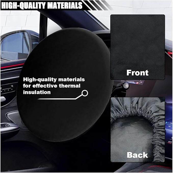 Car Steering Wheel Cover Sun Shade, Anti-Heat Steering Wheel Protector, Universal 18 Inch Auto Steering Wheel Sun Block Cover, Steering Wheel Shield Accessories for Most Car Truck SUV (Black)