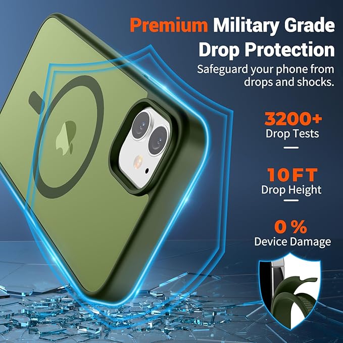 SUPFINE Magnetic for iPhone 12 Mini Case & iPhone 13 Mini Case (Compatible with MagSafe) (Military Grade Drop Protection) Slim Translucent Matte Shockproof Phone Cover,Cangling Green