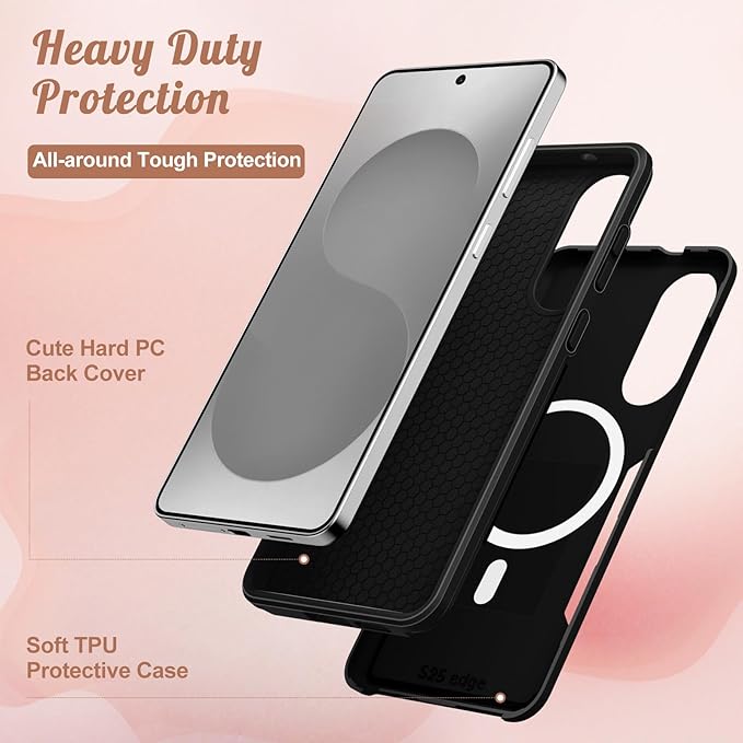 for Samsung Galaxy S25 Edge Case - Compatible with MagSafe Women Girls Cute Magnetic Protective Phone Cover Girly Aesthetic Sun Moon Heavy Duty Shockproof Design for Samsung S25 Edge Case