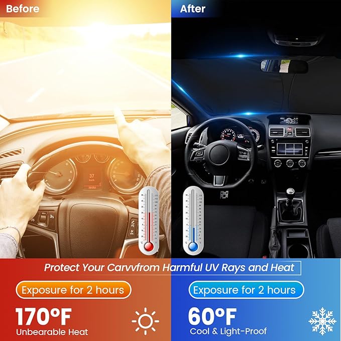 Sun Shade for Car Windshield, Foldable Universal Car Windshield Upgrade Sunshade Enhanced UV Rays