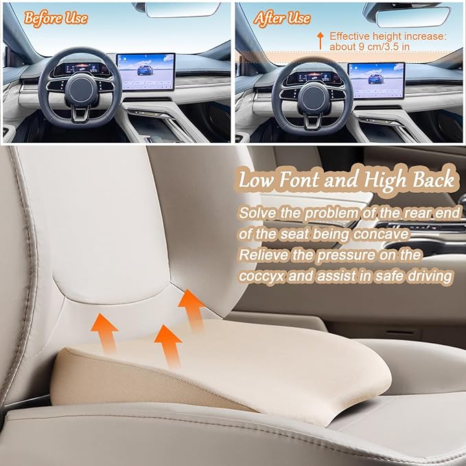2 in 1 Wedge Car Cushions or Lumbar Support for Driving - 3.5 Inches Soft Memory Foam Driver Seat Cushion for Car Truck - Comfort Coccyx Cushion for Tailbone & Back Pain Relief, Brown