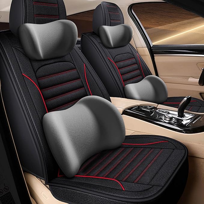 Car Headrest & Lumbar Support Cushion, Ergonomic Car Seat Headrest & Lumbar Cushion with Adjustable Strap for Neck Back Pain Relief, Memory Foam & Breathable Car Head Lumbar Rest Set (DG)